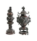 Two Japanese bronze lamps