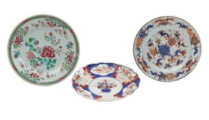 A Japanese and two Chinese porcelain dishes