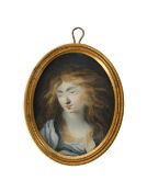 A portrait miniature of a young maiden wearing a blind fold