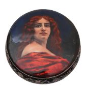 A large French enamelled box and cover