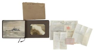 A collection of WWII Naval documents and a travel photograph album