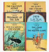 TINTIN, A collection of seven HergŽ Adventures of Tintin books