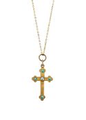 An Edwardian turquoise and pearl set cross