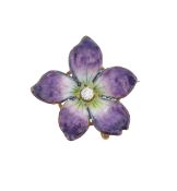 An Art Nouveau enamel violet flower brooch pendant
