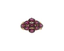 A 9ct gold and rhodolite garnet cluster ring
