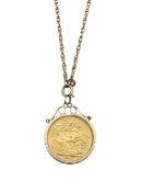 A Victoria 1891 full Sovereign in a 9ct pendant mount and chain