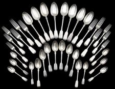 A collection of Victorian silver Fiddle pattern spoons and forks