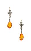 A pair of Edwardian fire opal and diamond drop ear pendants
