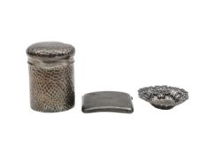 A Victorian silver box and cover, a pin dish, and a cigarette case