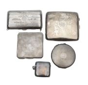 Two silver compacts, a cigarette case, a purse and a vesta