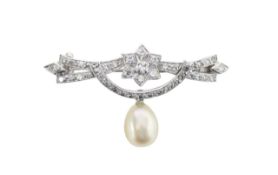 A diamond and pearl brooch