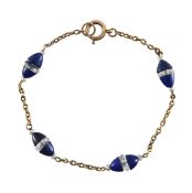 An Edwardian lapis, rock crystal and pearl bracelet