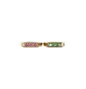 A pair of 9ct green and pink tourmaline stacking rings