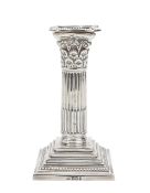 A Mappin & Webb silver Corinthian column candlestick,