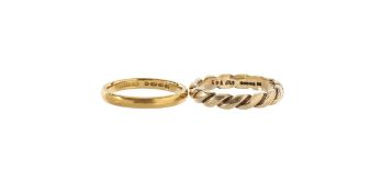 A 22ct gold band and a twisted band
