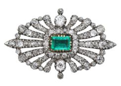 An early Victorian emerald and diamond brooch