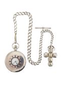 A silver Benson keyless half hunter pocket watch, with Masonic ball fob