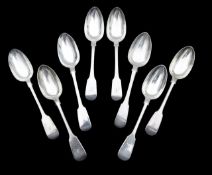 A set of eight Victorian silver Fiddle pattern serving spoons