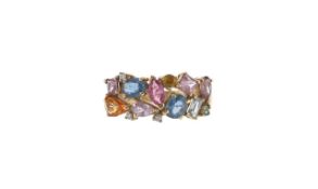 A sapphire and diamond multi gem 'tutti frutti' ring