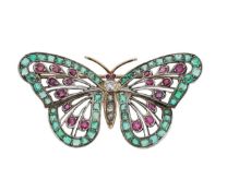 A Victorian butterfly brooch with diamond, ruby and emerald