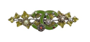 A Chanel CC ivy and faux pearl brooch