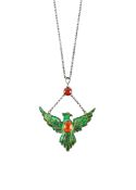 A German Arts and Crafts enamelled phoenix pendant necklace