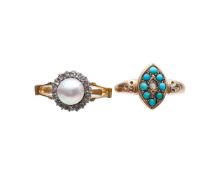 A mabé pearl and rose cut diamond ring, and a Victorian turquoise and diamond ring