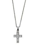 A baguette diamond cross pendant and chain