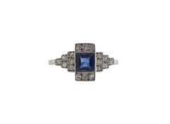 An Art Deco sapphire and diamond set ring