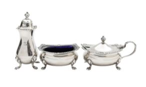 An Elizabeth II silver three piece cruet set