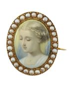 A fine French enamelled portrait brooch