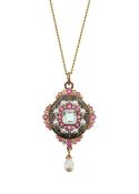 A mid Victorian gem-set pearl and enamel Holbeinesque pendant