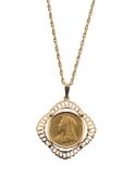 A Victoria 1897 full sovereign in a pendant mount with chain