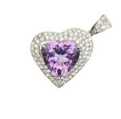 An amethyst heart and diamond pendant