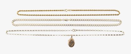 A group of three 9ct gold chains