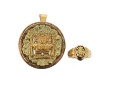 An Inca style pendant brooch and signet ring