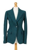 A Chanel black and teal houndstooth blazer