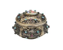 A Continental silver gilt, gem set and enamelled snuff box