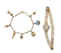 A bracelet with 9ct charms and a dress watch