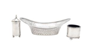 A Victorian silver basket, and two cruets