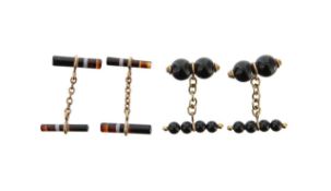 A pair of banded agate cufflinks and another