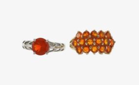 A fire opal cluster ring and one other