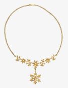 An Edwardian seed pearl and gold pendant necklace