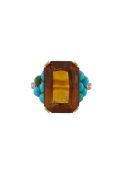 A citrine, turquoise and diamond dress ring