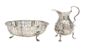 An Edward VII silver bon bon dish, and Victorian cream jug