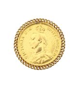 A Queen Victoria 1887 double sovereign brooch