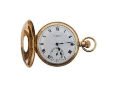 A George VI Benson 9ct gold keyless half hunter pocket watch,