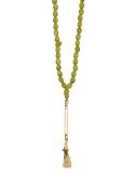 An oval green natural stone prayer bead necklace