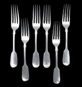 A set of six Victorian silver Fiddle pattern forks