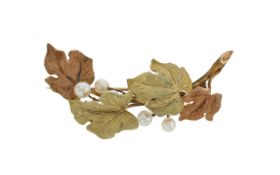 A pearl naturalistic leaf brooch